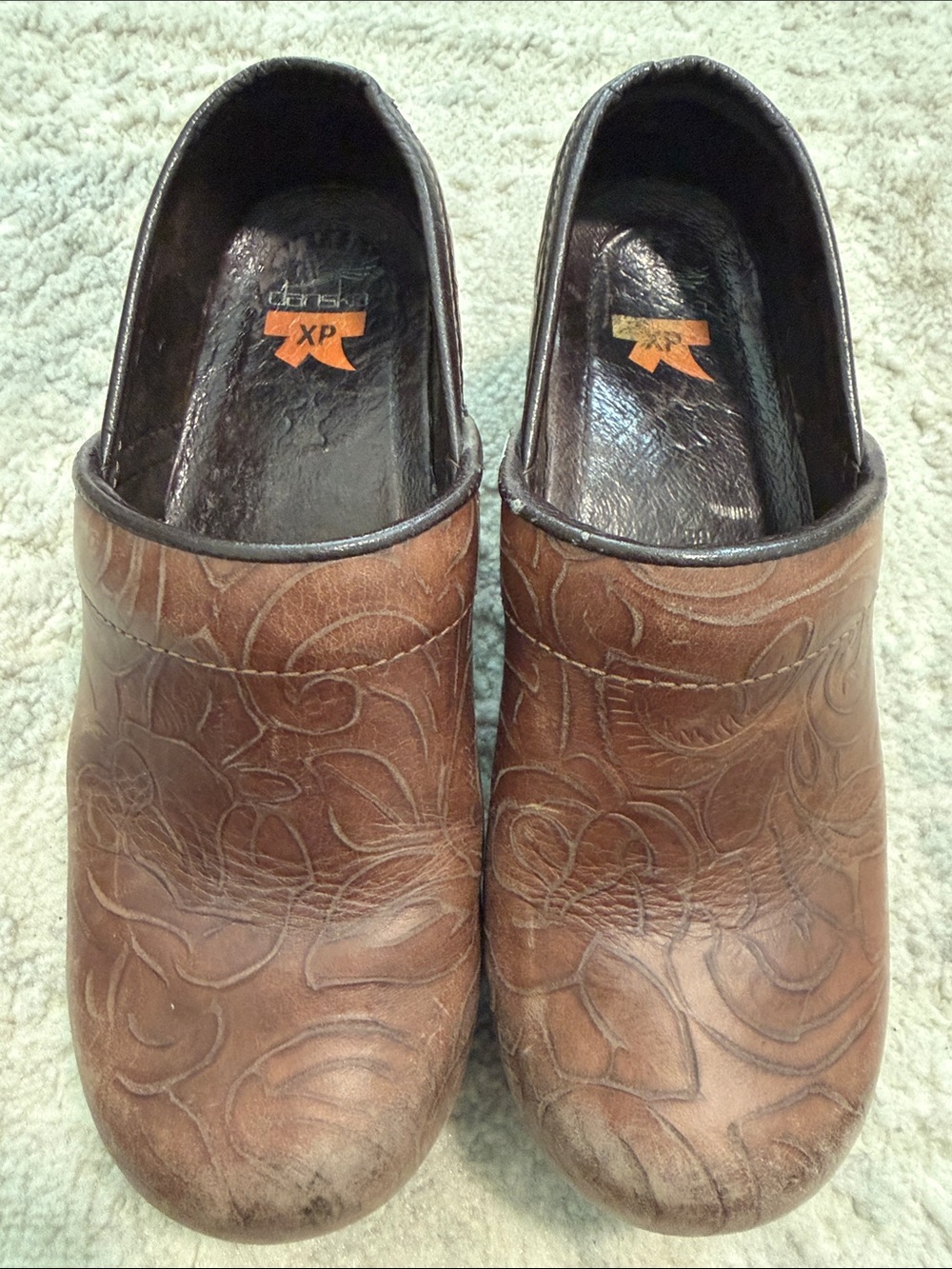 Dansko Brown Embossed Leather Slip-On Clogs